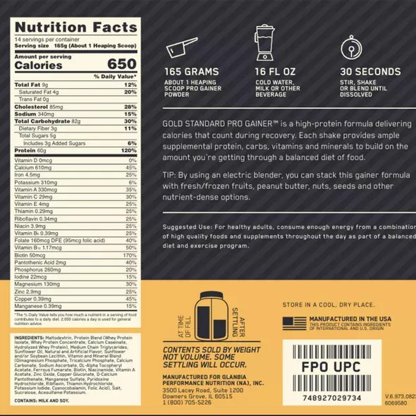 Optimum Nutrition Gold Standard Pro Gainer Vainilla 2.27kg España | TNYL-05912